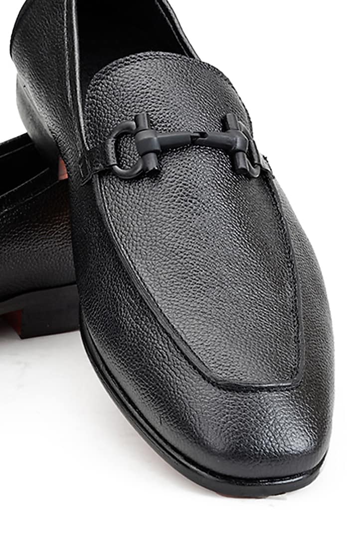 Black Leather Slip-On Shoes by SHUTIQ at Pernia's Pop Up Shop