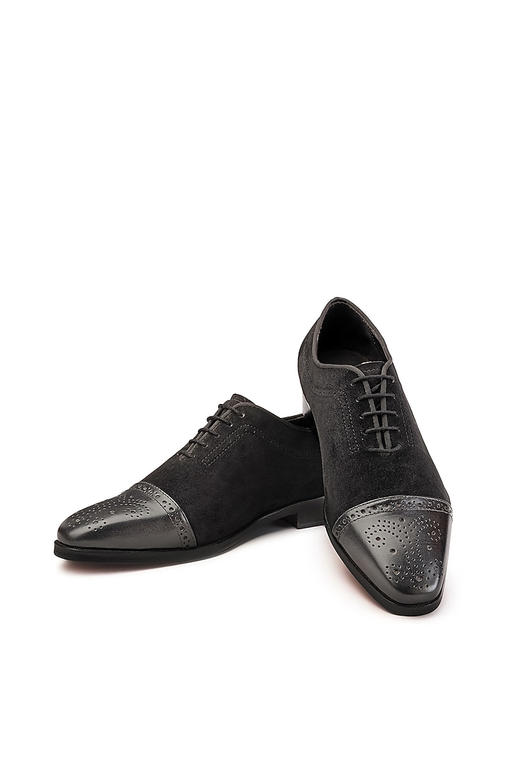 Black Suede & Leather Lace-Up Brogues by SHUTIQ at Pernia's Pop Up Shop