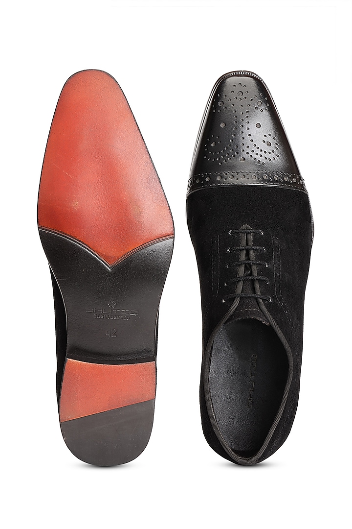 Black Suede & Leather Lace-Up Brogues by SHUTIQ at Pernia's Pop Up Shop