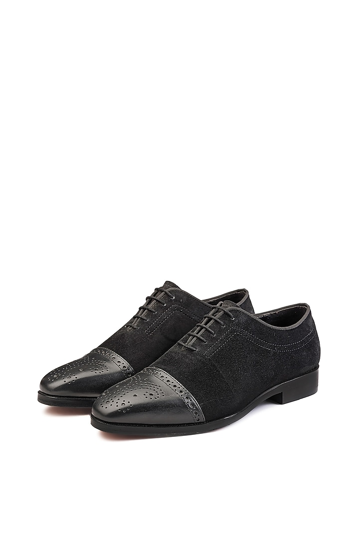 Black Suede & Leather Lace-Up Brogues by SHUTIQ at Pernia's Pop Up Shop