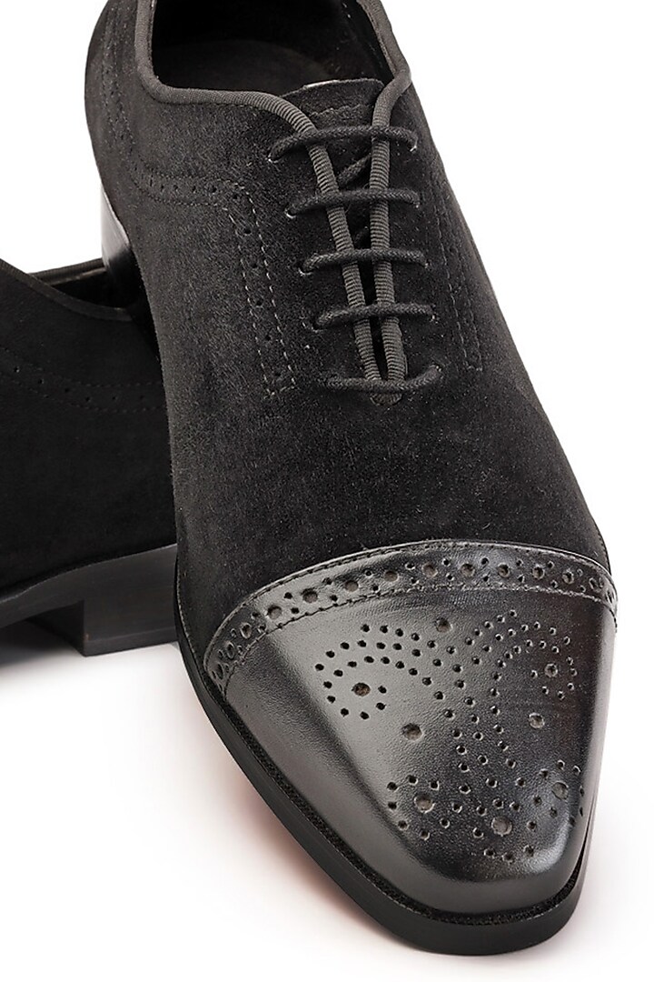Black Suede & Leather Lace-Up Brogues by SHUTIQ at Pernia's Pop Up Shop