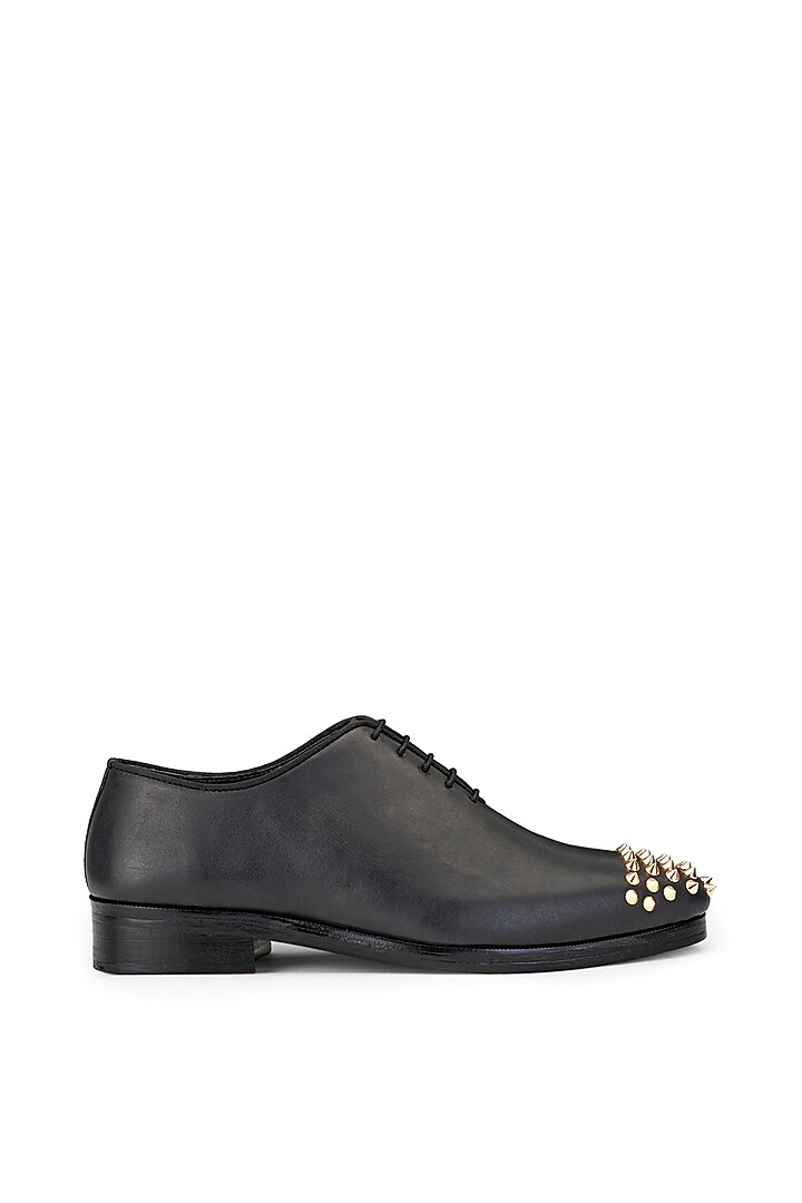 Black Leather Lace-Up Shoes by SHUTIQ at Pernia's Pop Up Shop
