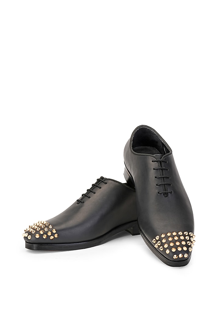 Black Leather Lace-Up Shoes by SHUTIQ at Pernia's Pop Up Shop