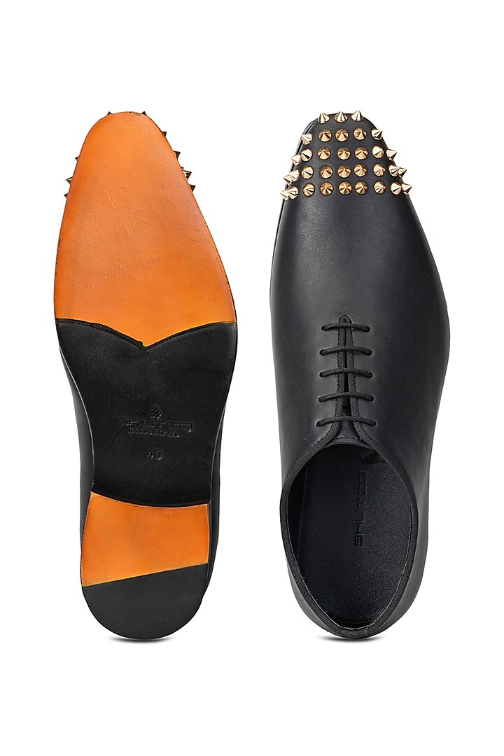 Black Leather Lace-Up Shoes by SHUTIQ at Pernia's Pop Up Shop
