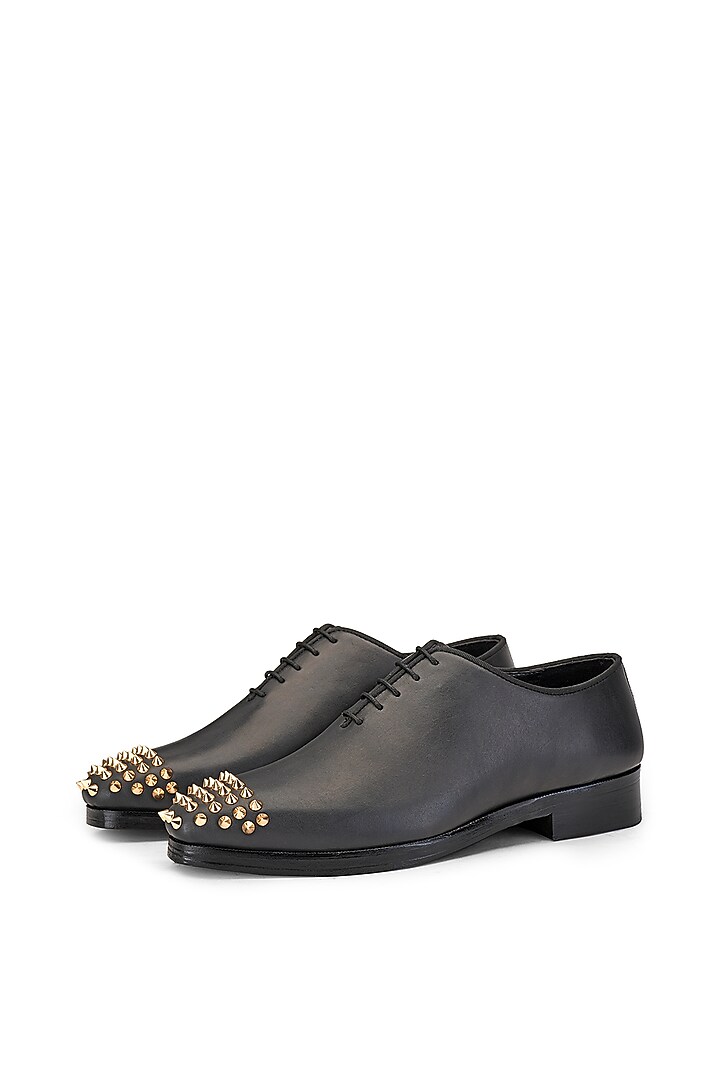 Black Leather Lace-Up Shoes by SHUTIQ at Pernia's Pop Up Shop