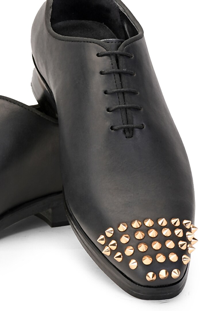 Black Leather Lace-Up Shoes by SHUTIQ at Pernia's Pop Up Shop