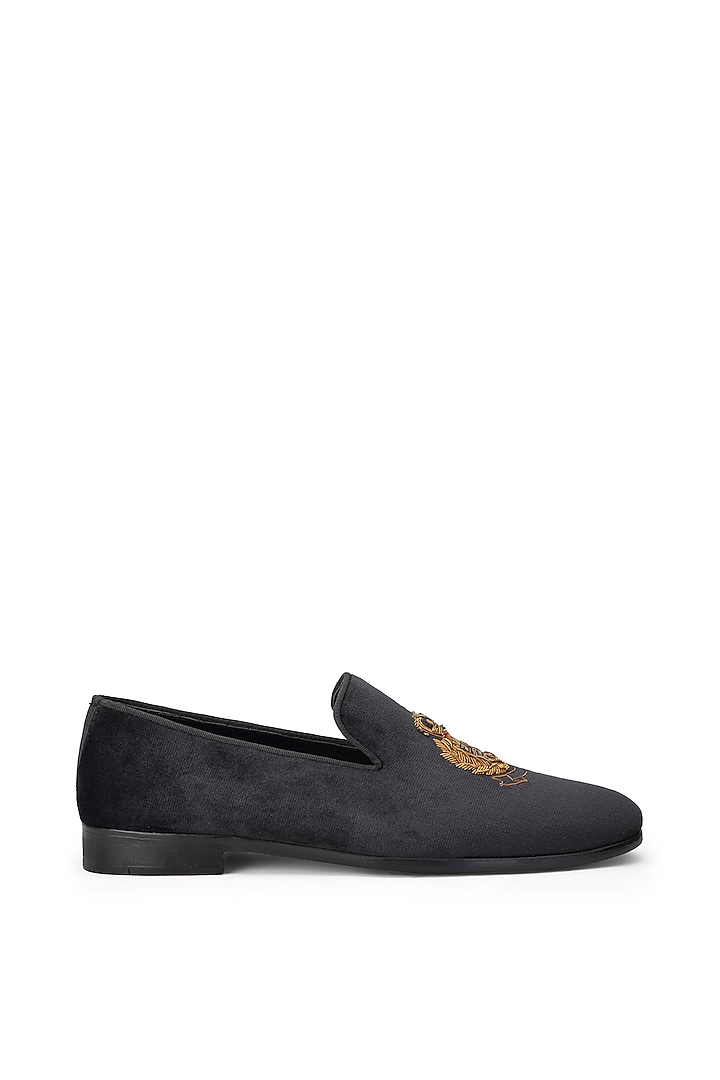 Black Velvet Embroidered Slip-On Shoes by SHUTIQ at Pernia's Pop Up Shop