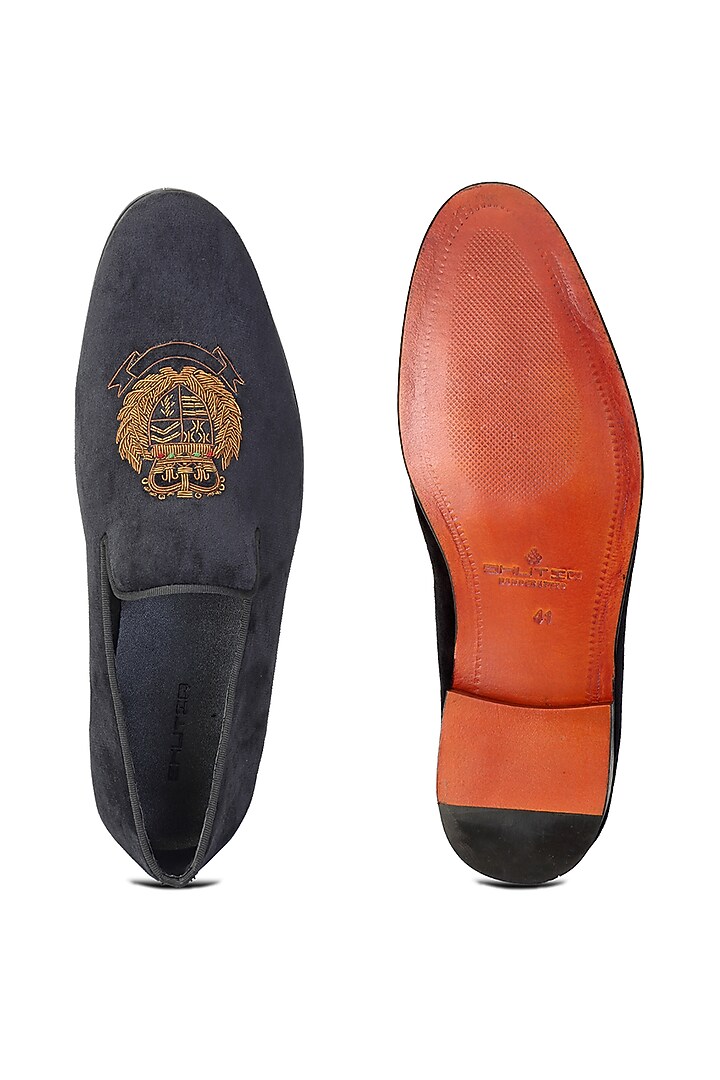 Black Velvet Embroidered Slip-On Shoes by SHUTIQ at Pernia's Pop Up Shop