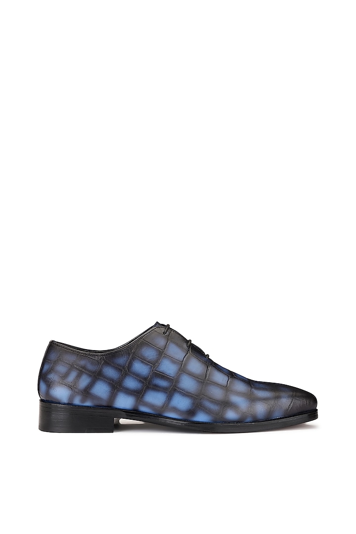 Blue & Black Croco Leather Lace-up Shoes by SHUTIQ at Pernia's Pop Up Shop