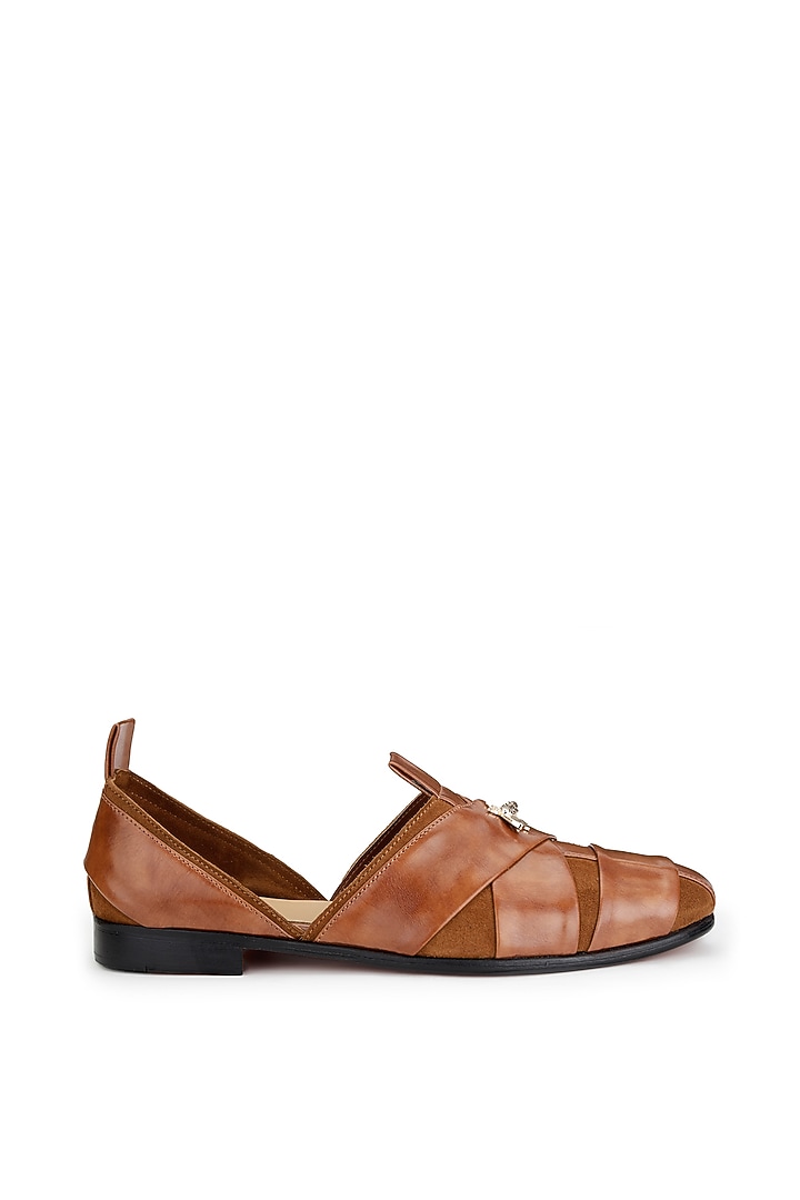 Tan Leather & Suede Hand Crafted Shoes by SHUTIQ at Pernia's Pop Up Shop