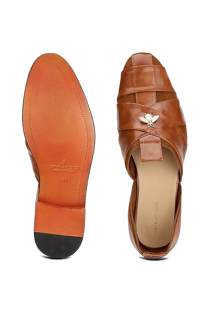 Tan Leather & Suede Hand Crafted Shoes by SHUTIQ at Pernia's Pop Up Shop