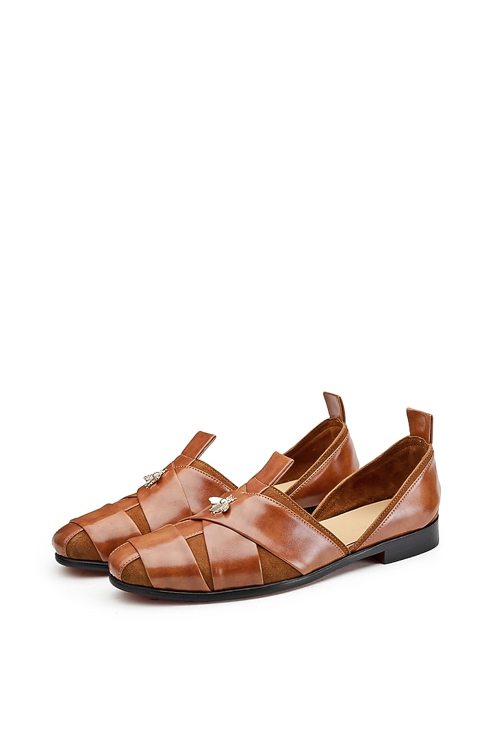 Tan Leather & Suede Hand Crafted Shoes by SHUTIQ at Pernia's Pop Up Shop