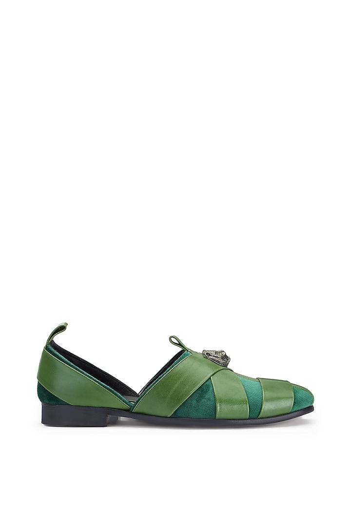 Emerald Green Leather & Suede Sandal by SHUTIQ at Pernia's Pop Up Shop