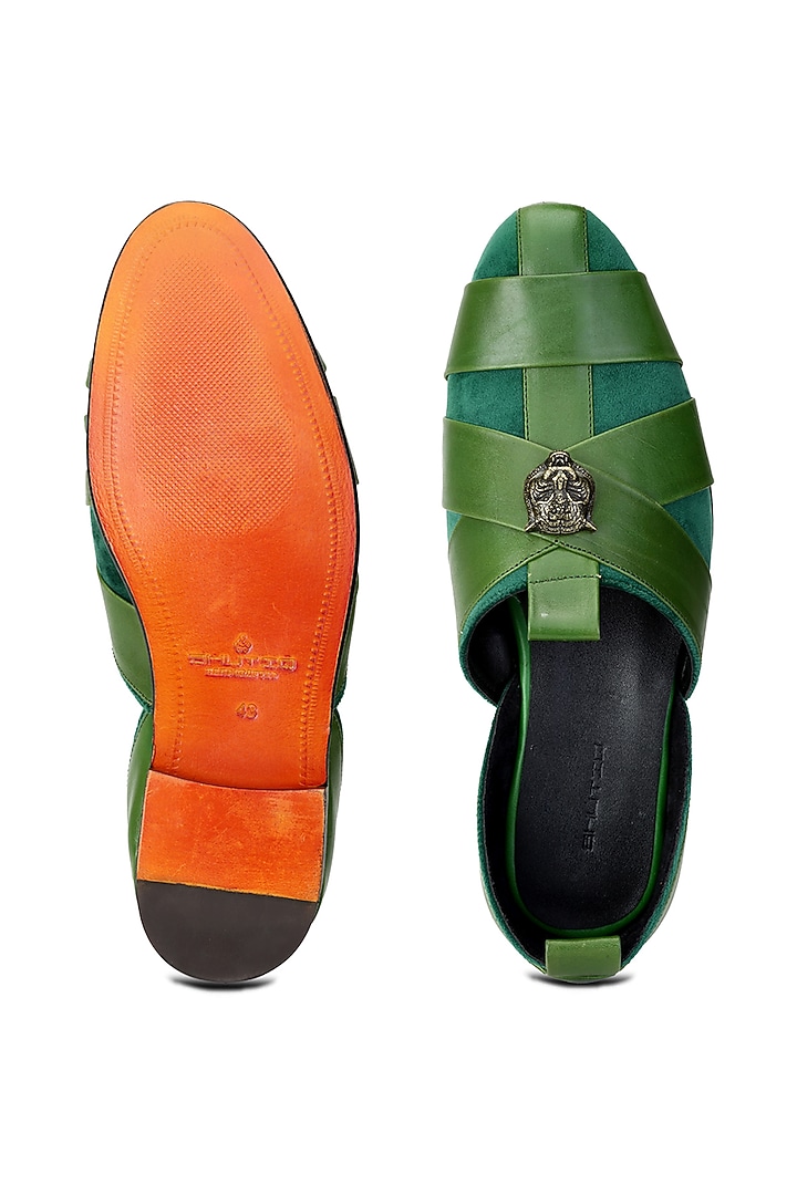 Emerald Green Leather & Suede Sandal by SHUTIQ at Pernia's Pop Up Shop