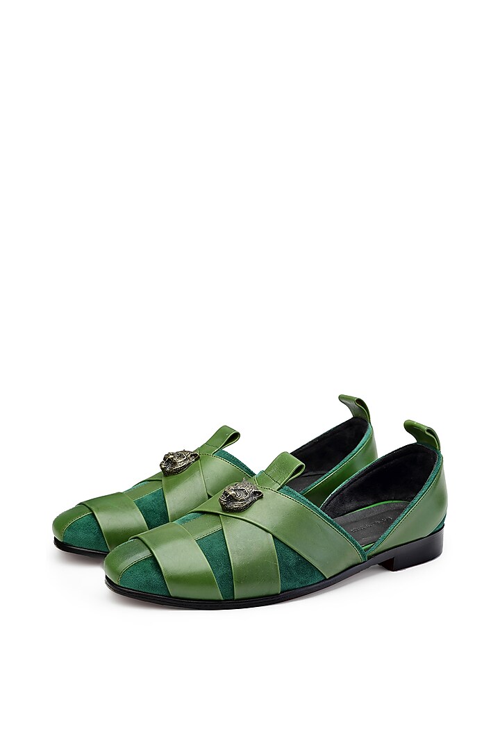 Emerald Green Leather & Suede Sandal by SHUTIQ at Pernia's Pop Up Shop