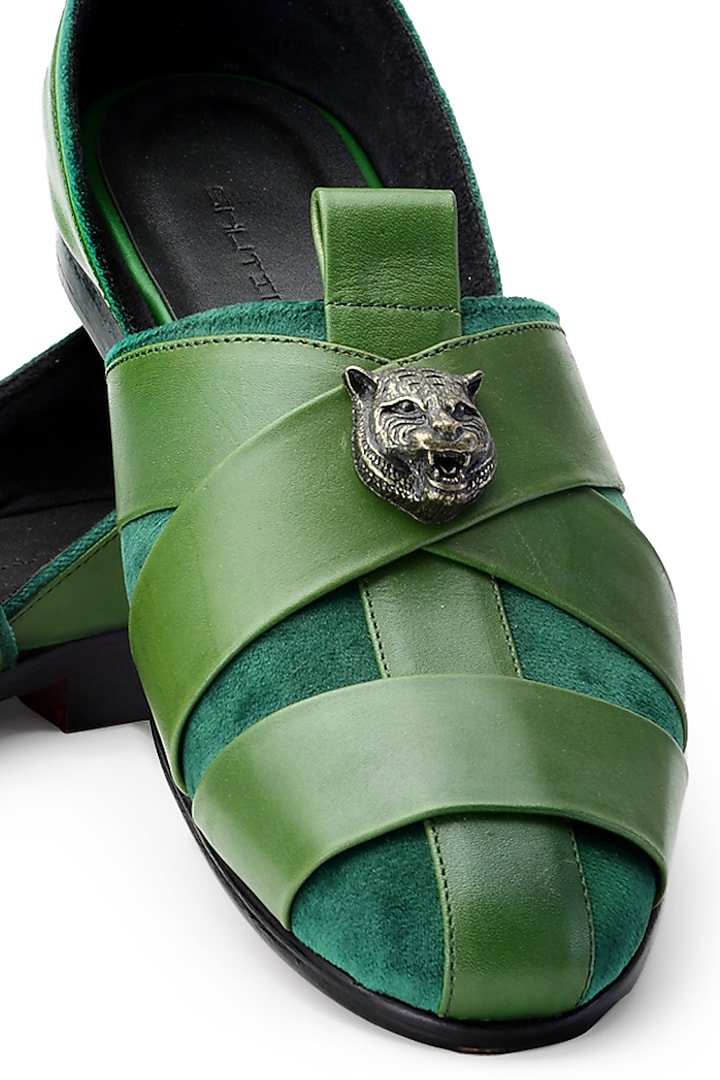 Emerald Green Leather & Suede Sandal by SHUTIQ at Pernia's Pop Up Shop