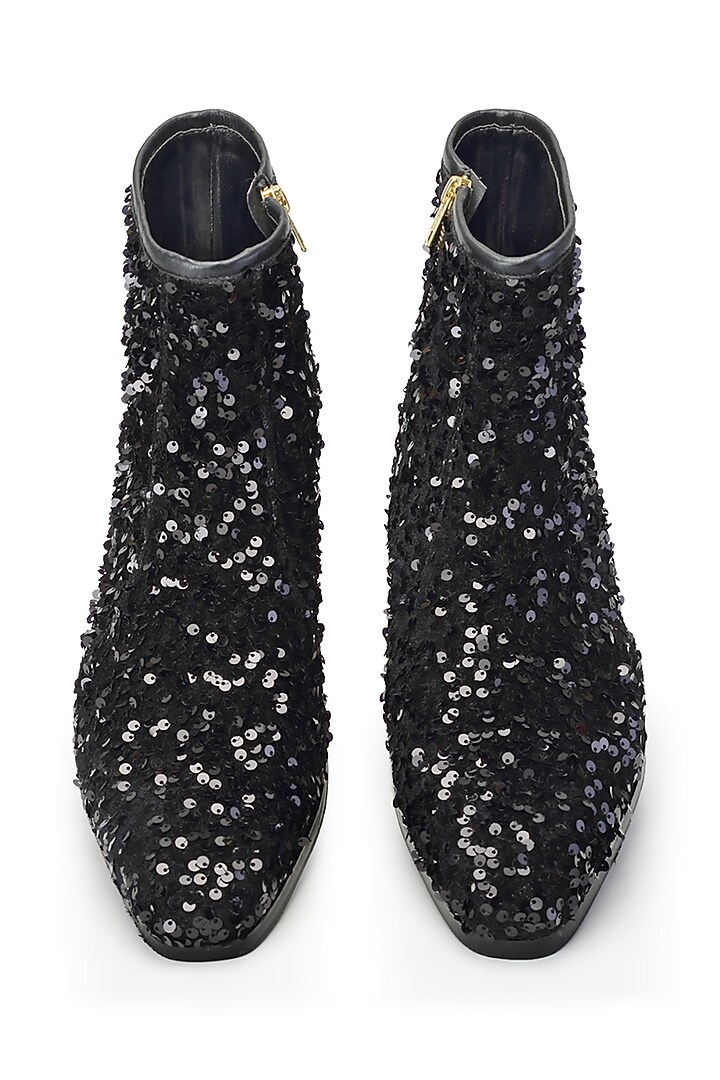 Buy SHUTIQ Black Suede Leather Shimmer Ankle Boots at Pernia