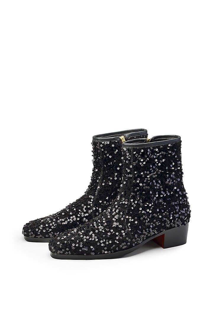 Buy SHUTIQ Black Suede Leather Shimmer Ankle Boots at Pernia