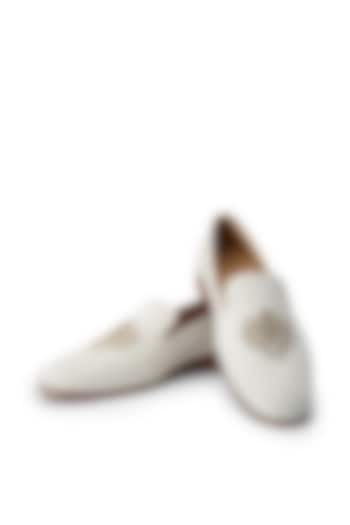 Ivory Suede Hand Embroidered Slip-On Shoes by SHUTIQ