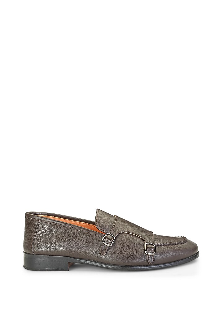 Brown Leather Monk Strap Shoes by SHUTIQ at Pernia's Pop Up Shop