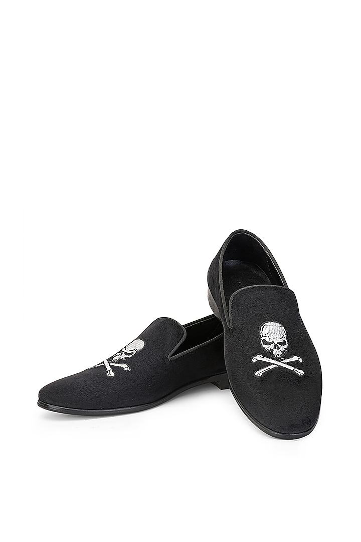 Black Velvet Hand Embroidered Slip-On Shoes by SHUTIQ at Pernia's Pop Up Shop