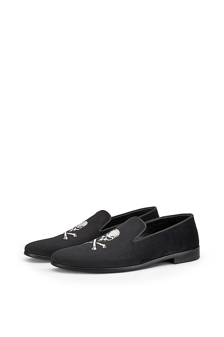 Black Velvet Hand Embroidered Slip-On Shoes by SHUTIQ at Pernia's Pop Up Shop