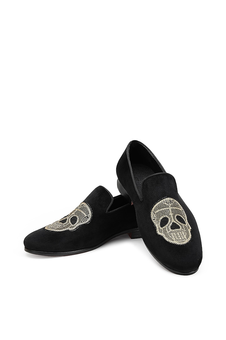 Black Velvet Hand Embroidered Slip-On Shoes by SHUTIQ at Pernia's Pop Up Shop