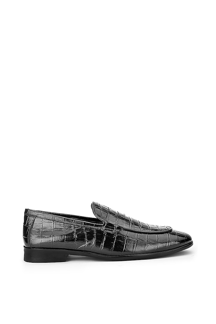 Black Leather Slip-On Shoes by SHUTIQ at Pernia's Pop Up Shop