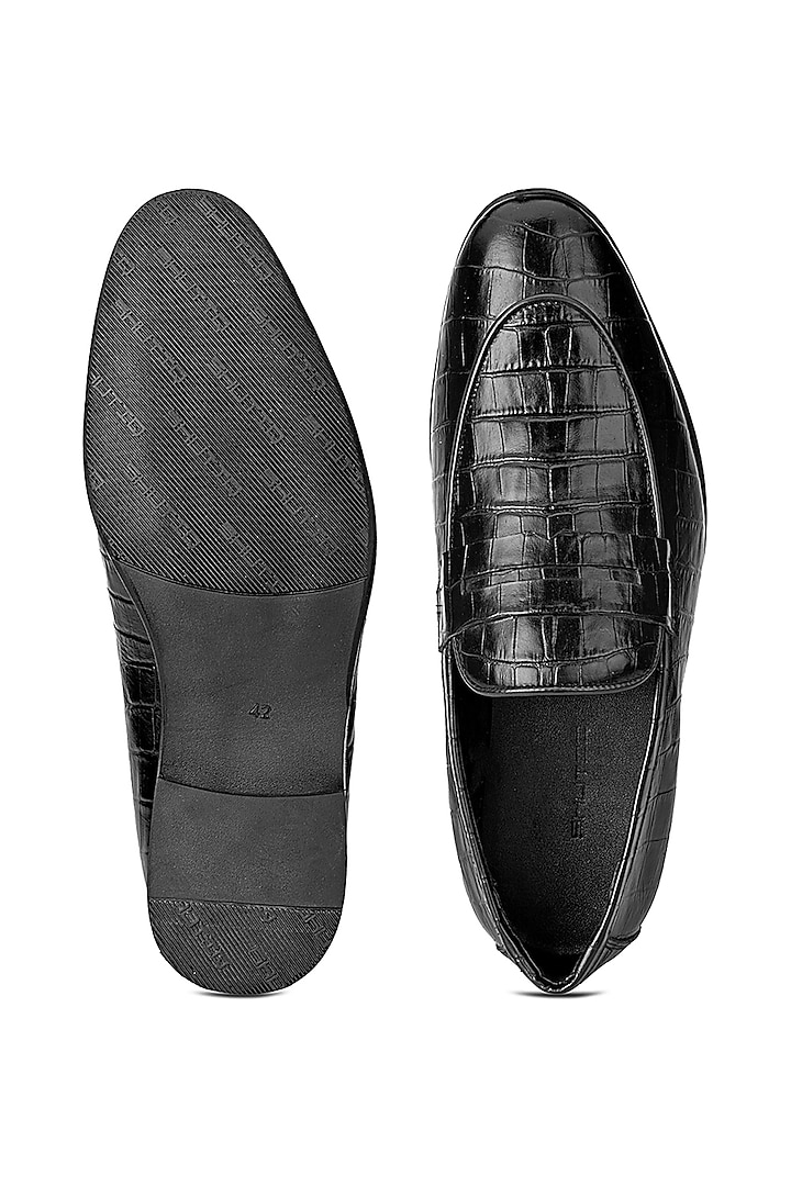 Black Leather Slip-On Shoes by SHUTIQ at Pernia's Pop Up Shop