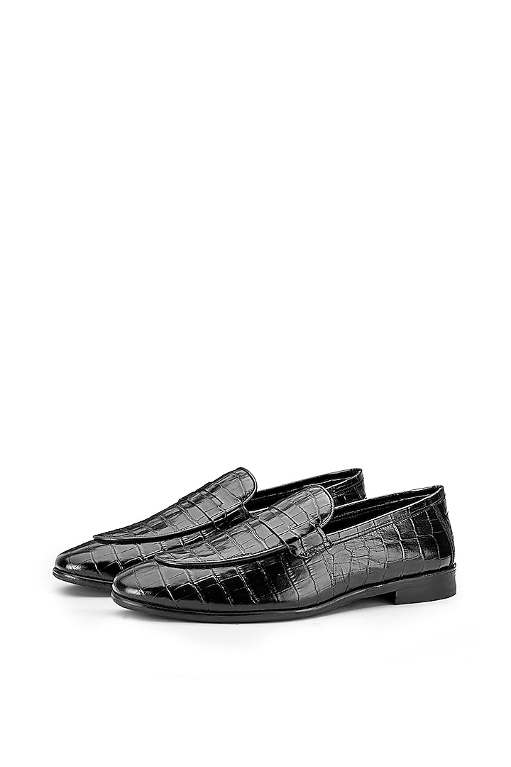 Black Leather Slip-On Shoes by SHUTIQ at Pernia's Pop Up Shop
