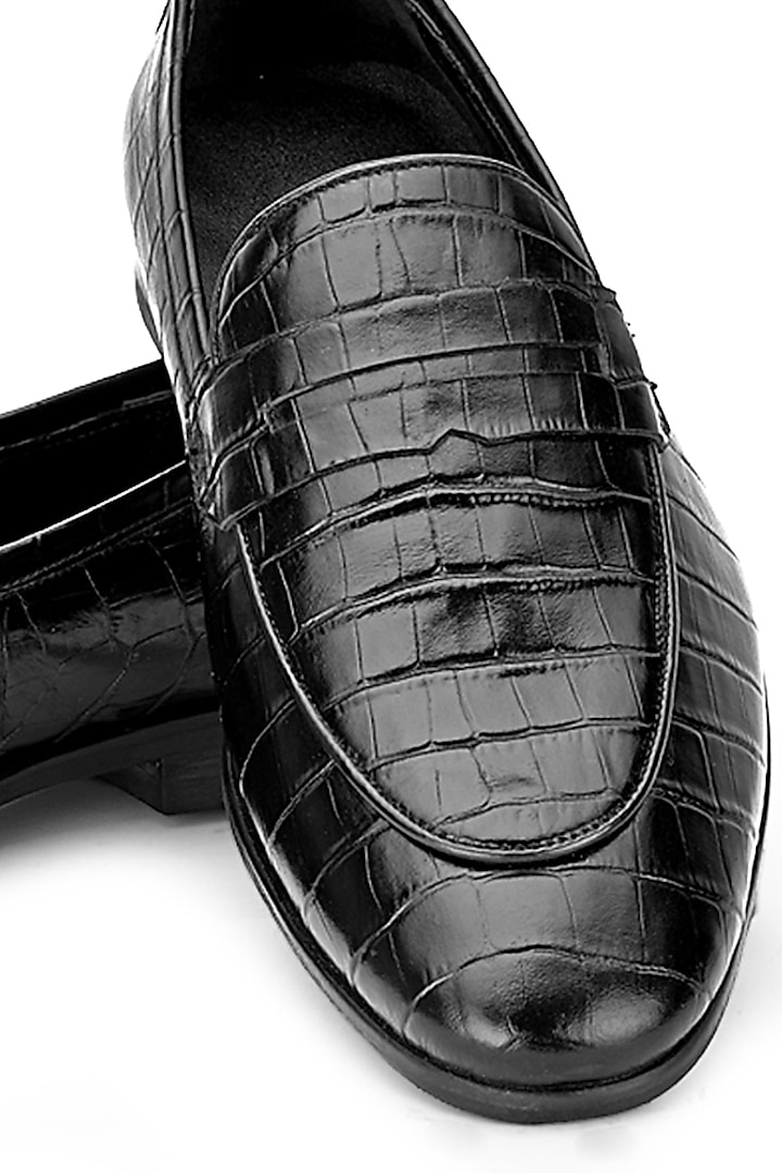 Black Leather Slip-On Shoes by SHUTIQ at Pernia's Pop Up Shop