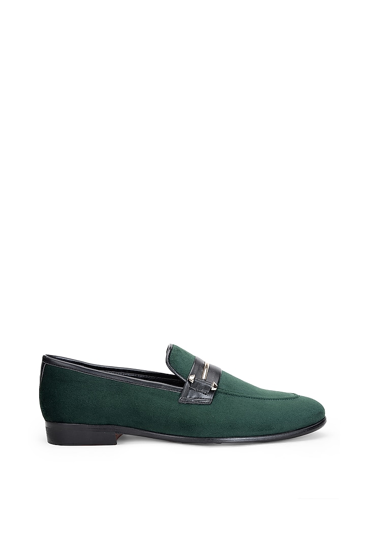 Green Leather Slip-On Shoes by SHUTIQ at Pernia's Pop Up Shop