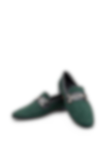 Green Leather Slip-On Shoes by SHUTIQ at Pernia's Pop Up Shop