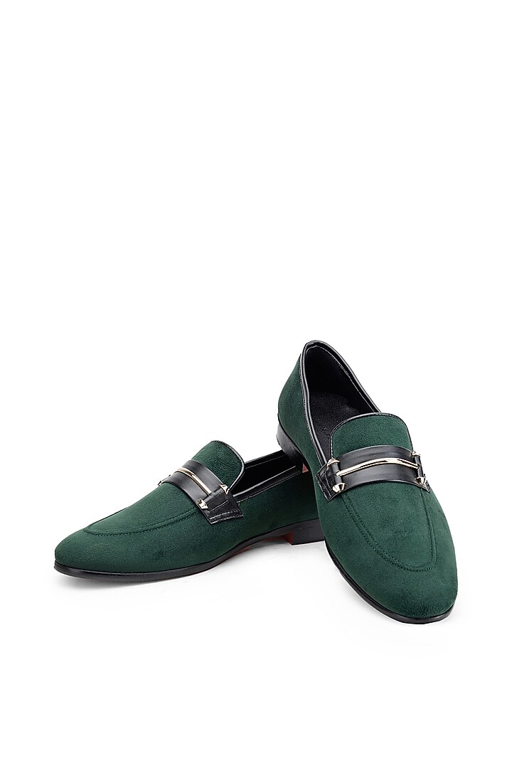 Green Leather Slip-On Shoes by SHUTIQ at Pernia's Pop Up Shop