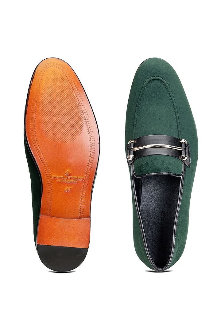 Green Leather Slip-On Shoes by SHUTIQ at Pernia's Pop Up Shop