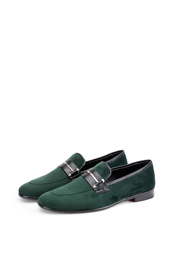 Green Leather Slip-On Shoes by SHUTIQ at Pernia's Pop Up Shop