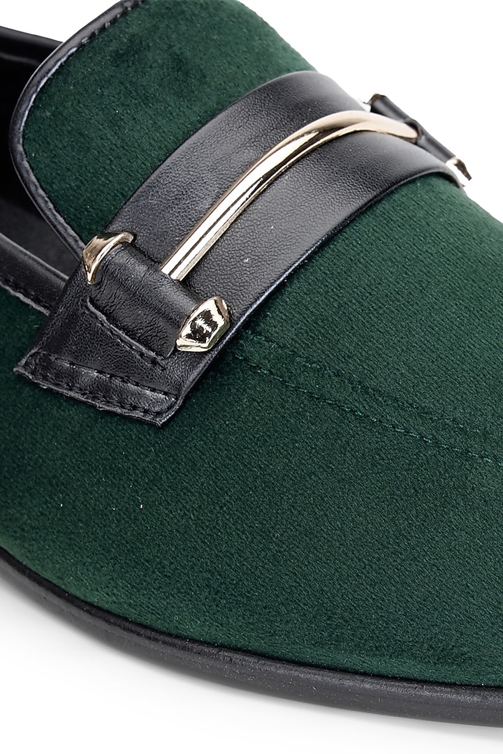 Green Leather Slip-On Shoes by SHUTIQ at Pernia's Pop Up Shop