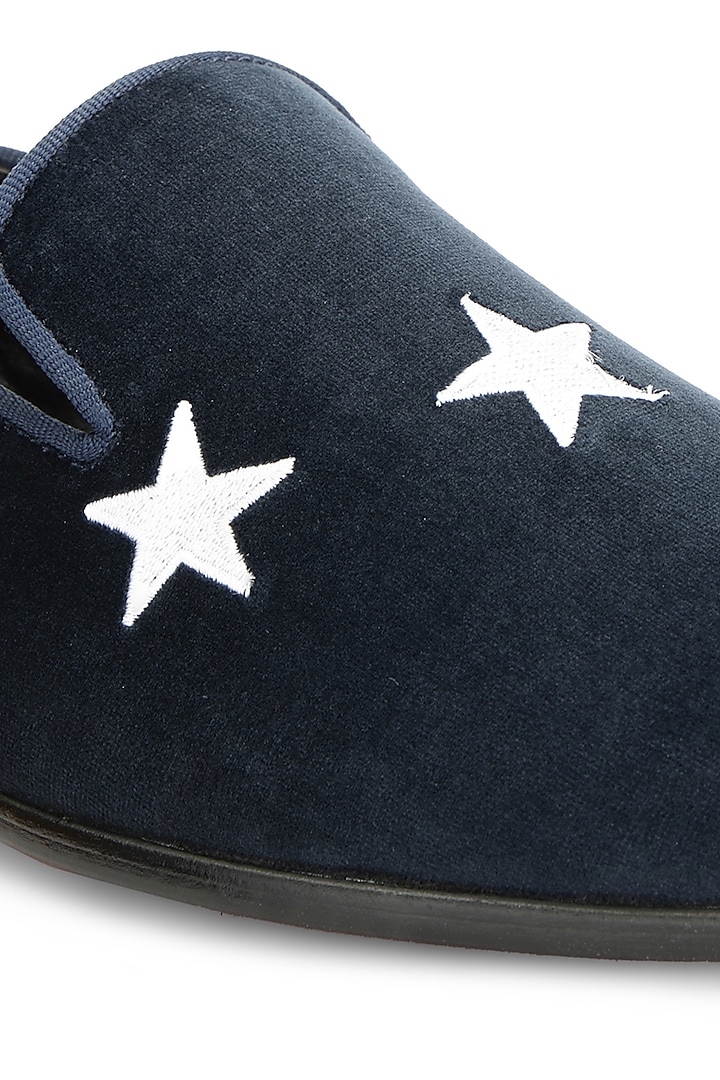Blue Velvet Embroidered Slip-On Shoes by SHUTIQ at Pernia's Pop Up Shop