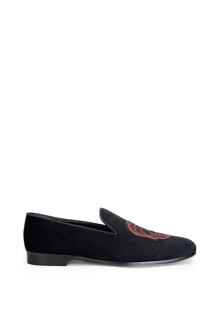 Black Velvet Hand Embroidered Slip-On Shoes by SHUTIQ at Pernia's Pop Up Shop