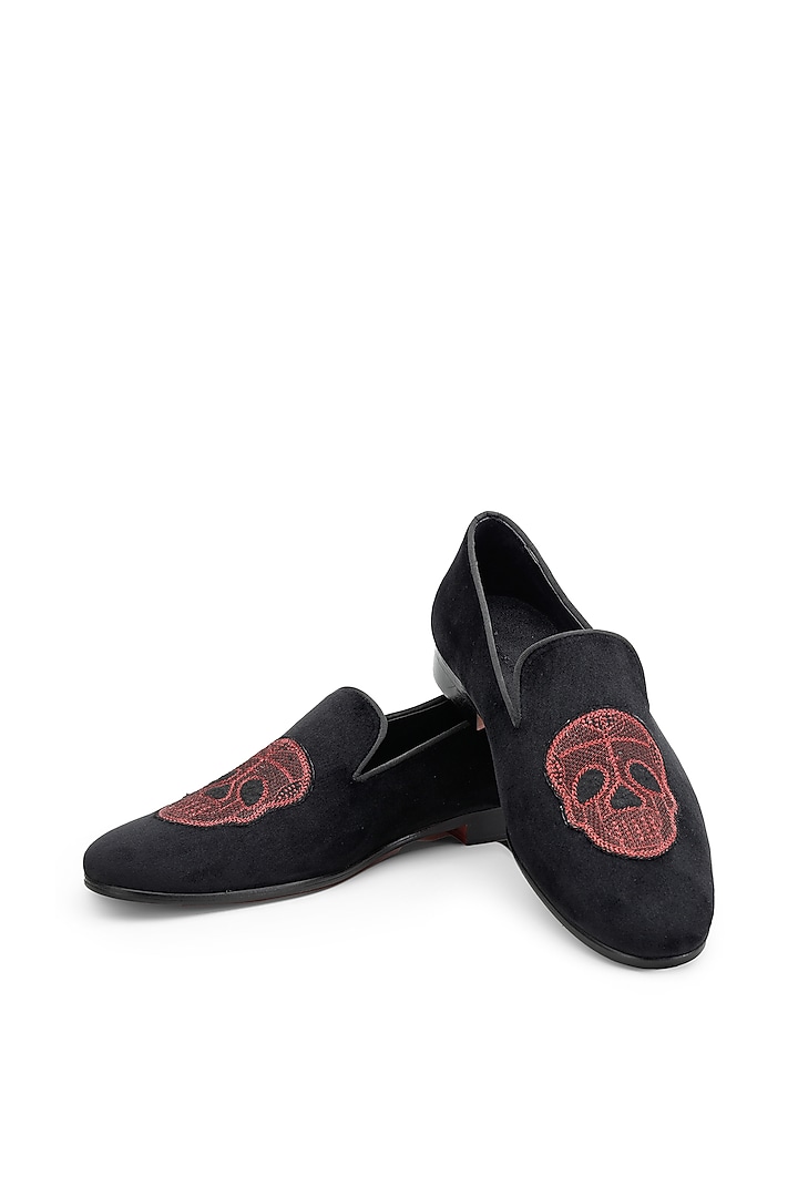 Black Velvet Hand Embroidered Slip-On Shoes by SHUTIQ at Pernia's Pop Up Shop