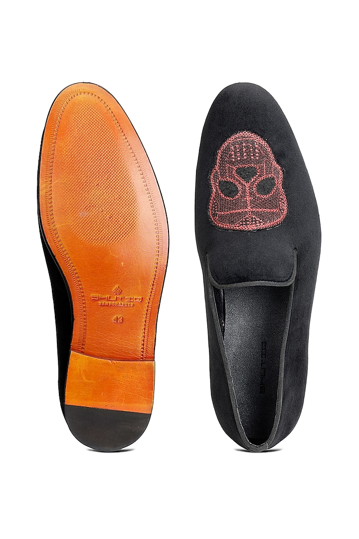 Black Velvet Hand Embroidered Slip-On Shoes by SHUTIQ at Pernia's Pop Up Shop