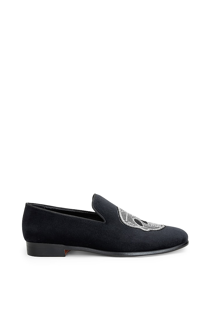 Black Velvet Hand Embroidered Slip-On Shoes by SHUTIQ at Pernia's Pop Up Shop