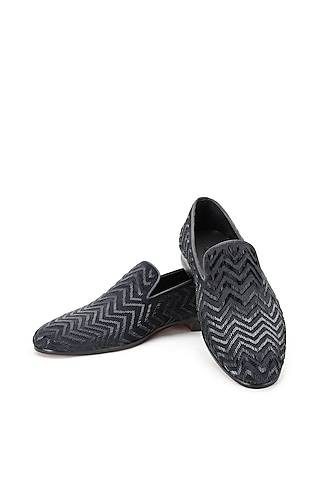 Black Velvet Hand Embroidered Slip-On Shoes by SHUTIQ