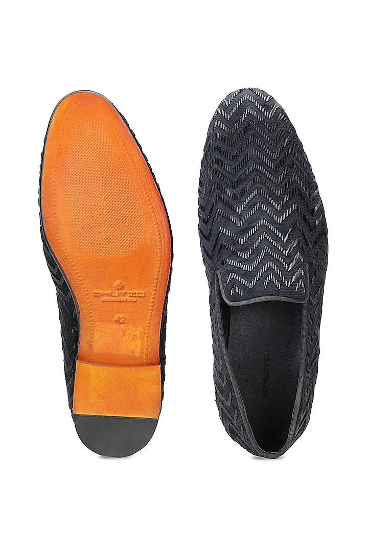 Black Velvet Hand Embroidered Slip-On Shoes by SHUTIQ at Pernia's Pop Up Shop