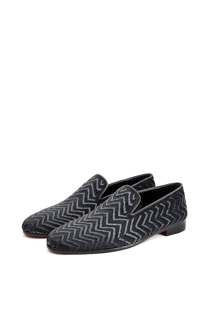 Black Velvet Hand Embroidered Slip-On Shoes by SHUTIQ at Pernia's Pop Up Shop