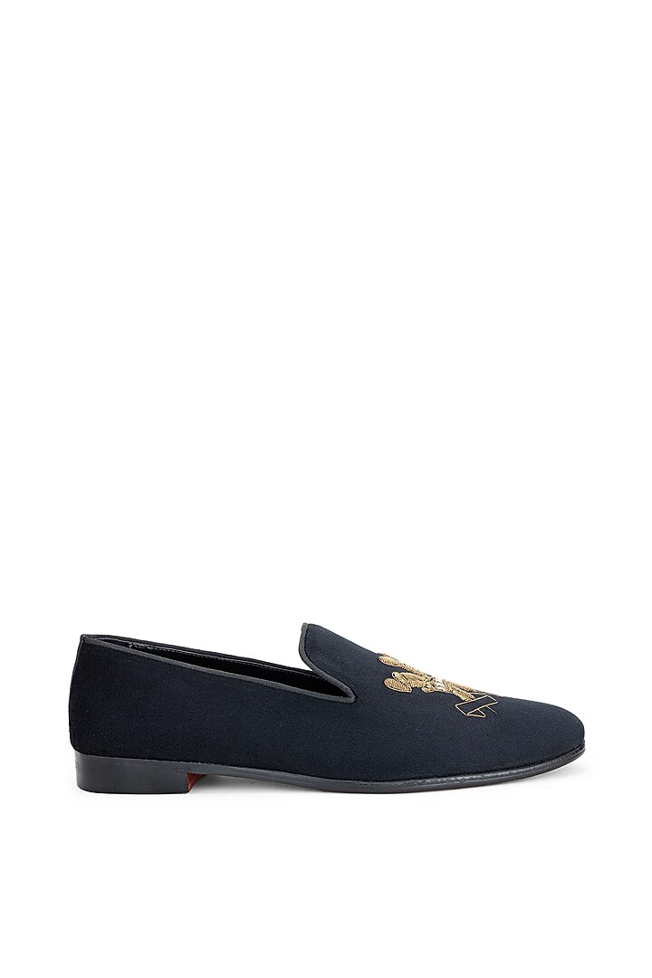Black Velvet Embroidered Slip-On Shoes by SHUTIQ at Pernia's Pop Up Shop