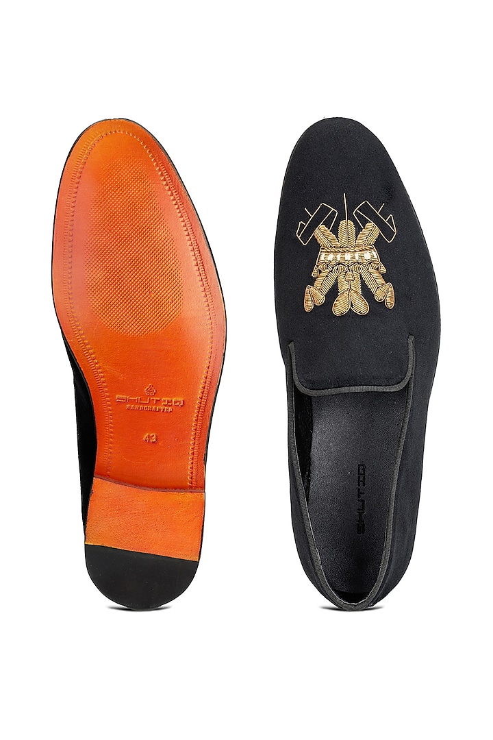 Black Velvet Embroidered Slip-On Shoes by SHUTIQ at Pernia's Pop Up Shop