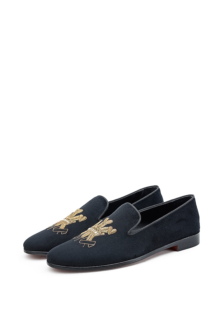 Black Velvet Embroidered Slip-On Shoes by SHUTIQ at Pernia's Pop Up Shop