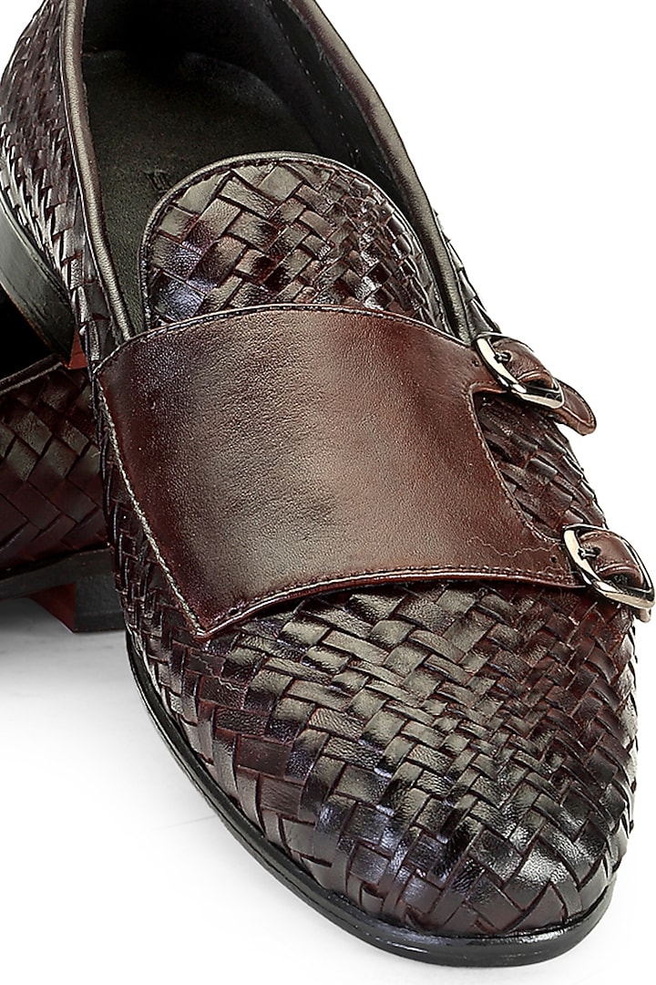 Brown Leather Monk Strap Shoes by SHUTIQ at Pernia's Pop Up Shop