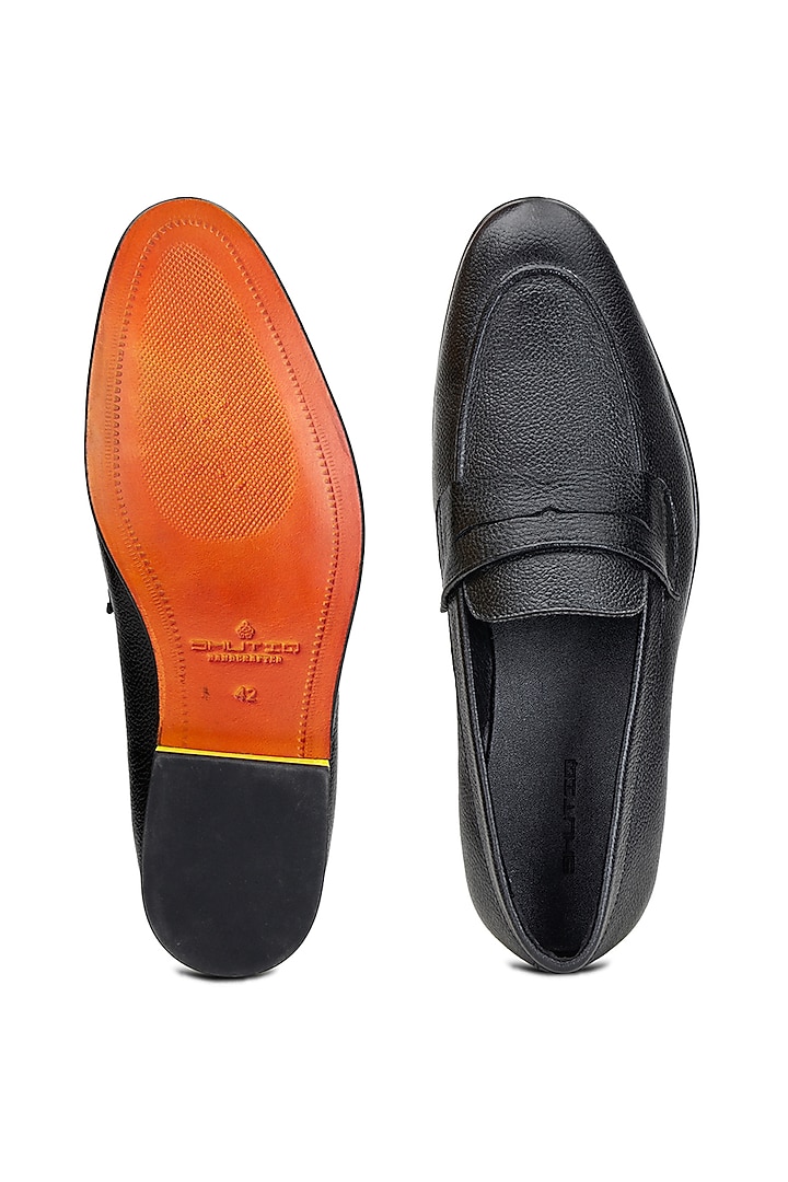 Black Leather Slip-On Shoes by SHUTIQ at Pernia's Pop Up Shop